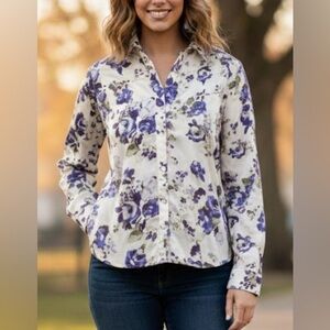 Chico's Floral Button Down Long Sleeve Shirt Size 2 US 12/14